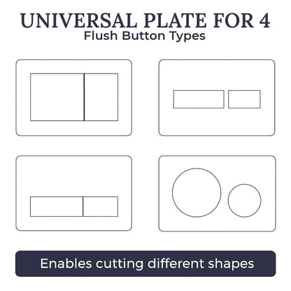 Invisible toilet flush button system, hidden behind tile, with universal installation set.
